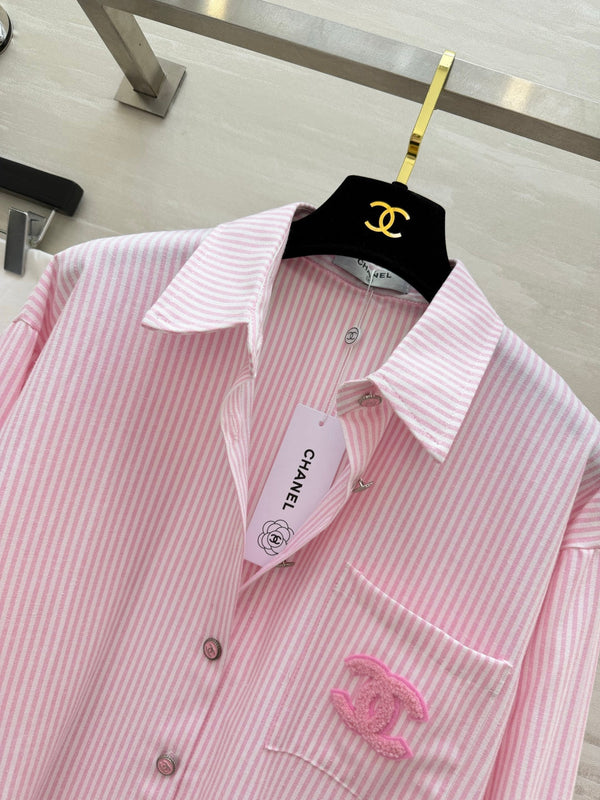 Chanel Pink Striped Vintage Style Shirt in Cotton 377555