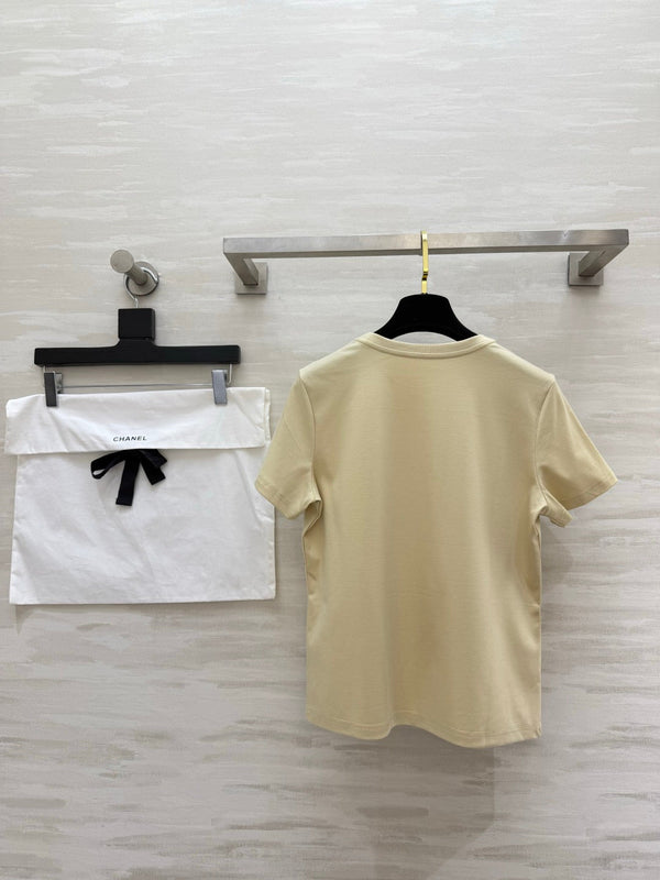 Chanel Sequin Letter T-Shirt Beige in Cotton 377550