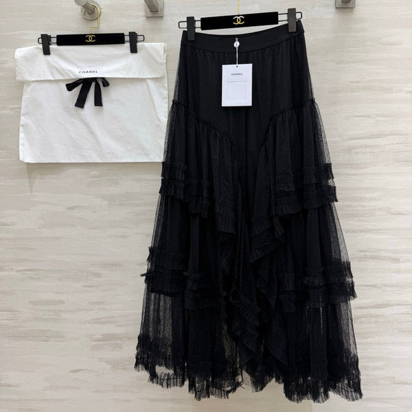 Chanel 26 Mesh Cake Skirt Black in Cotton 377534