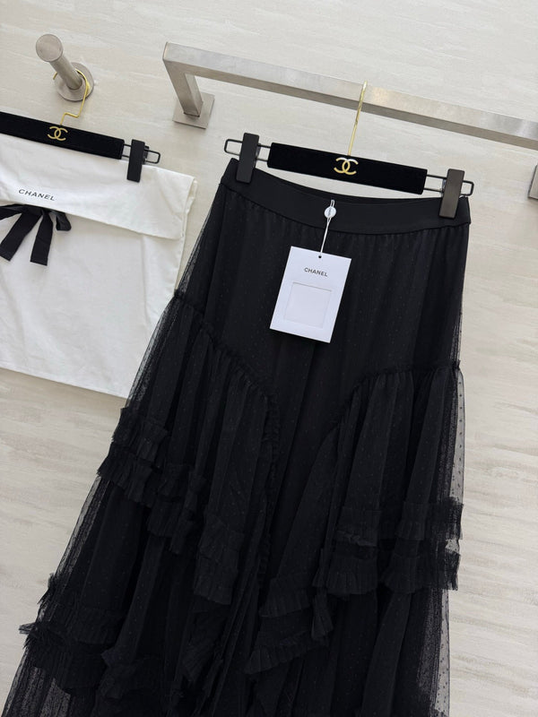 Chanel 26 Mesh Cake Skirt Black in Cotton 377534