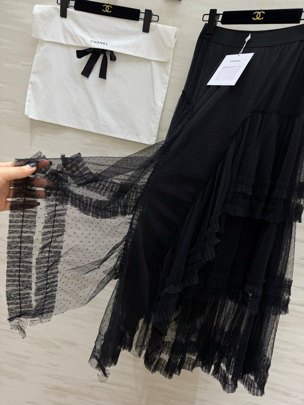 Chanel 26 Mesh Cake Skirt Black in Cotton 377534