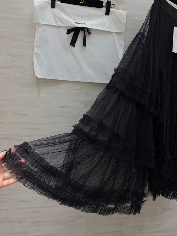 Chanel 26 Mesh Cake Skirt Black in Cotton 377534