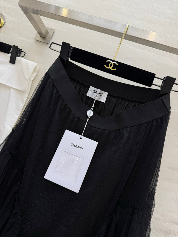 Chanel 26 Mesh Cake Skirt Black in Cotton 377534
