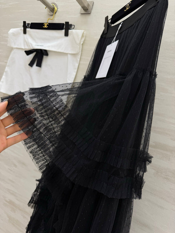 Chanel 26 Mesh Cake Skirt Black in Cotton 377534