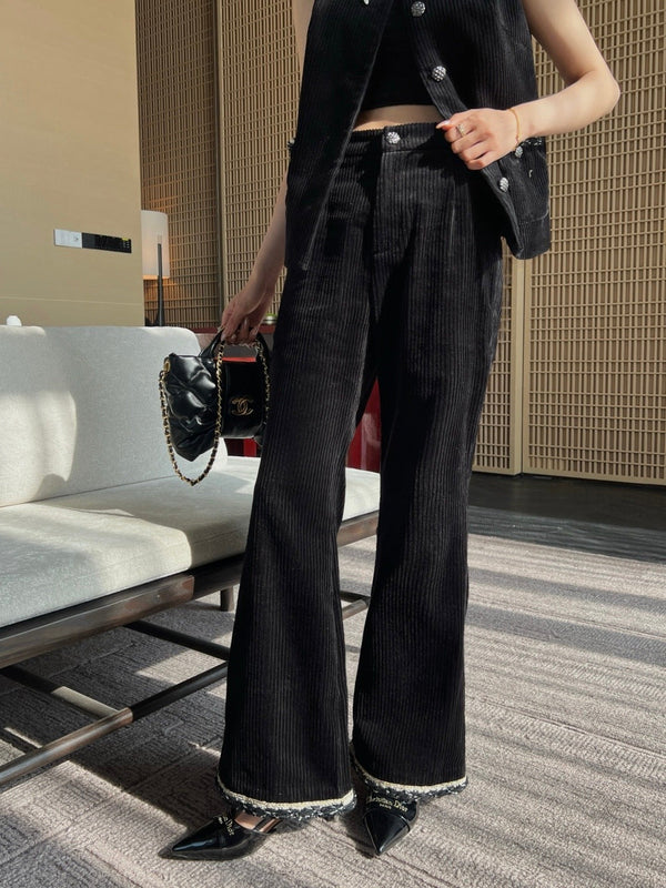Chanel Black Corduroy Flared Pants 377401
