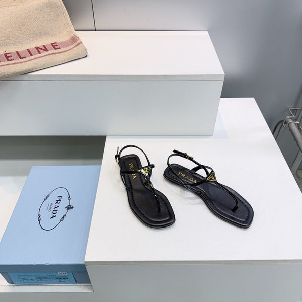 Prada Triangle Logo Sandal Black in Calfskin Patent Leather 741971