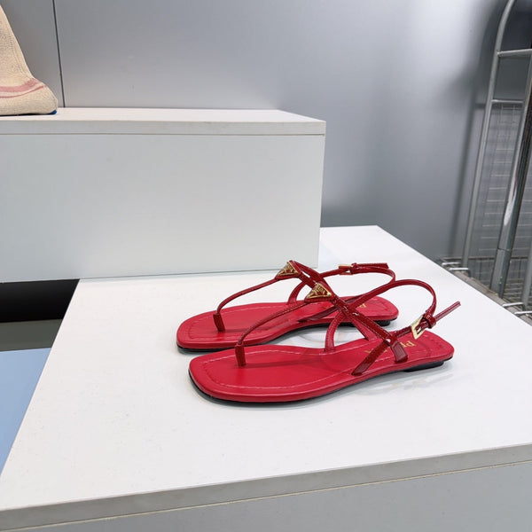 Prada Triangle Logo Sandal Red in Calfskin Patent Leather 741972