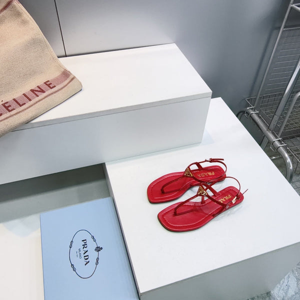 Prada Triangle Logo Sandal Red in Calfskin Patent Leather 741972