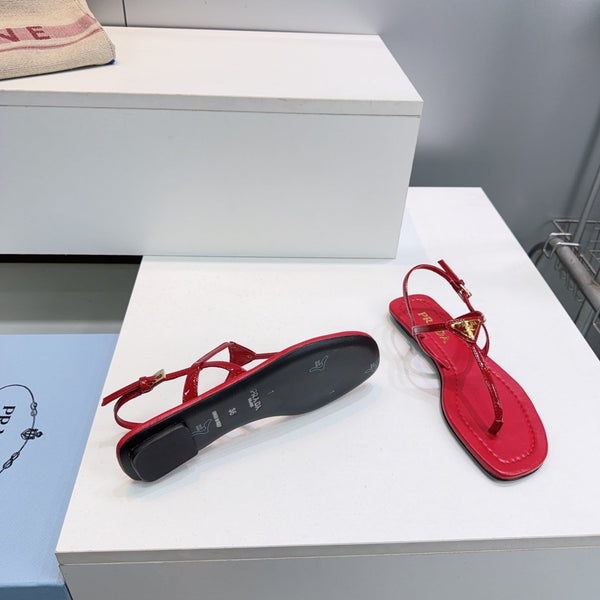 Prada Triangle Logo Sandal Red in Calfskin Patent Leather 741972