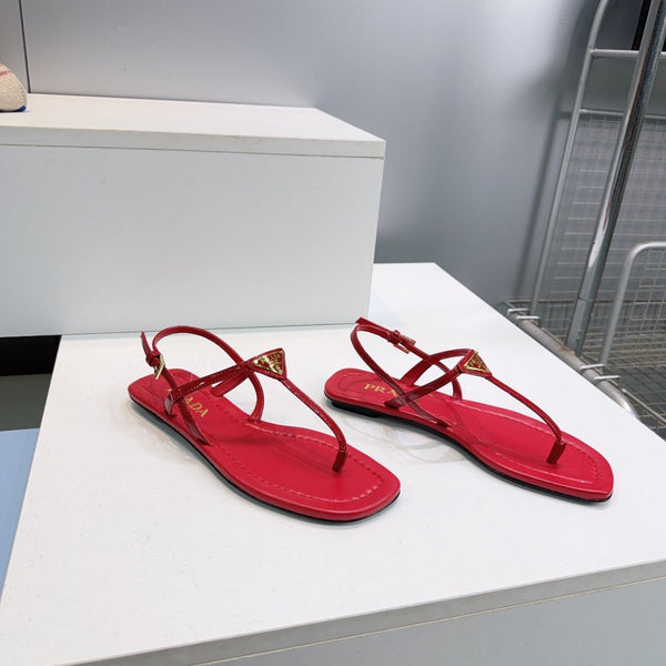 Prada Triangle Logo Sandal Red in Calfskin Patent Leather 741972