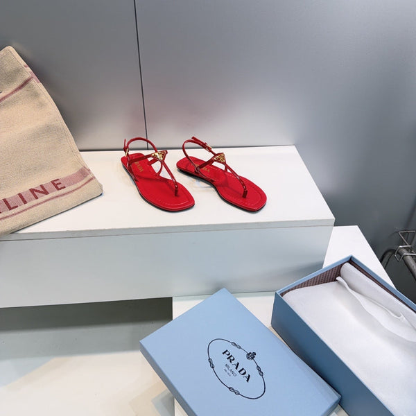 Prada Triangle Logo Sandal Red in Calfskin Patent Leather 741972