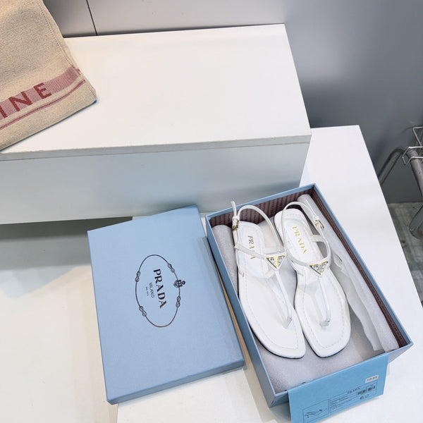 Prada Triangle Logo Sandal White in Calfskin Patent Leather 741973