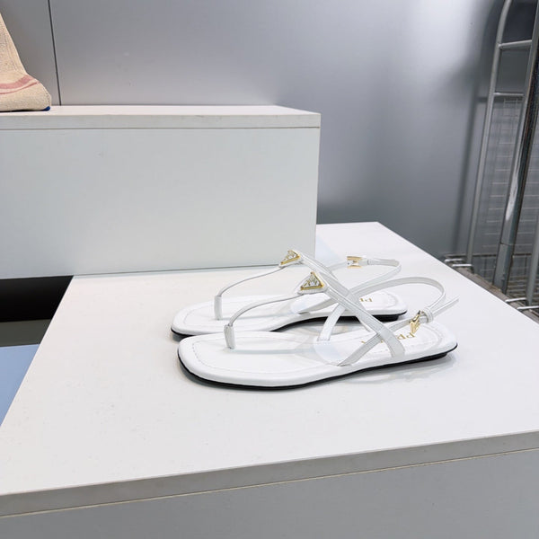 Prada Triangle Logo Sandal White in Calfskin Patent Leather 741973