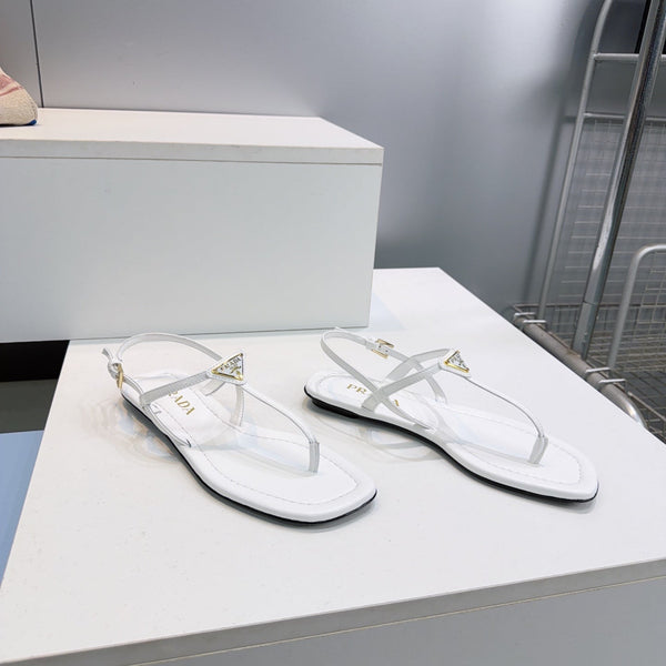 Prada Triangle Logo Sandal White in Calfskin Patent Leather 741973