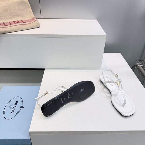 Prada Triangle Logo Sandal White in Calfskin Patent Leather 741973