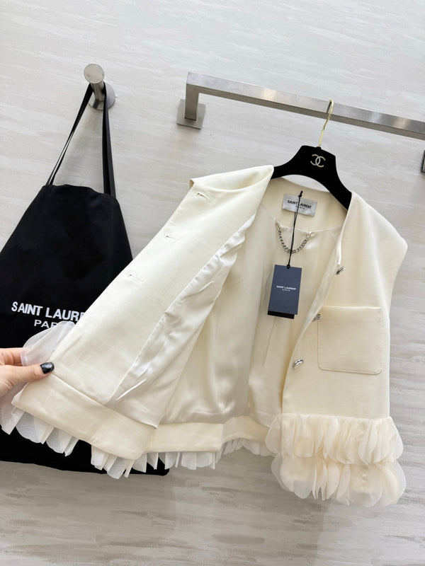 YSL 26 Petal Vest White in Cotton 377428