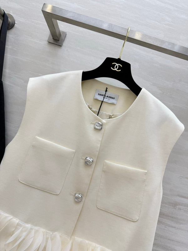 YSL 26 Petal Vest White in Cotton 377428