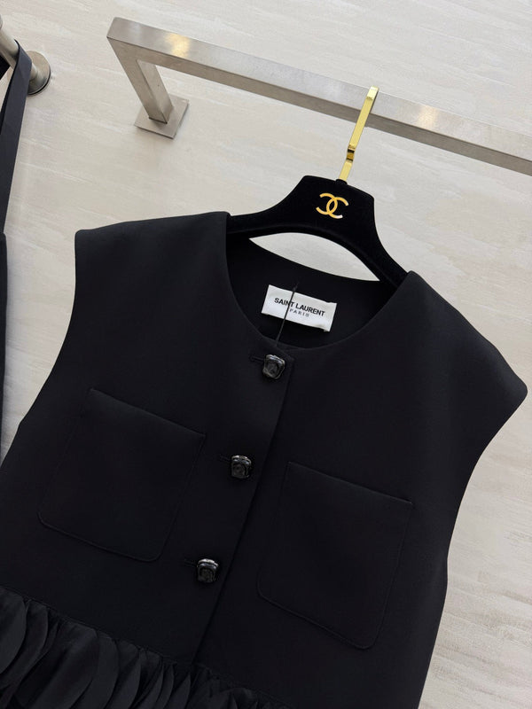YSL 26 Gilet Pétale Noir en Coton 377430