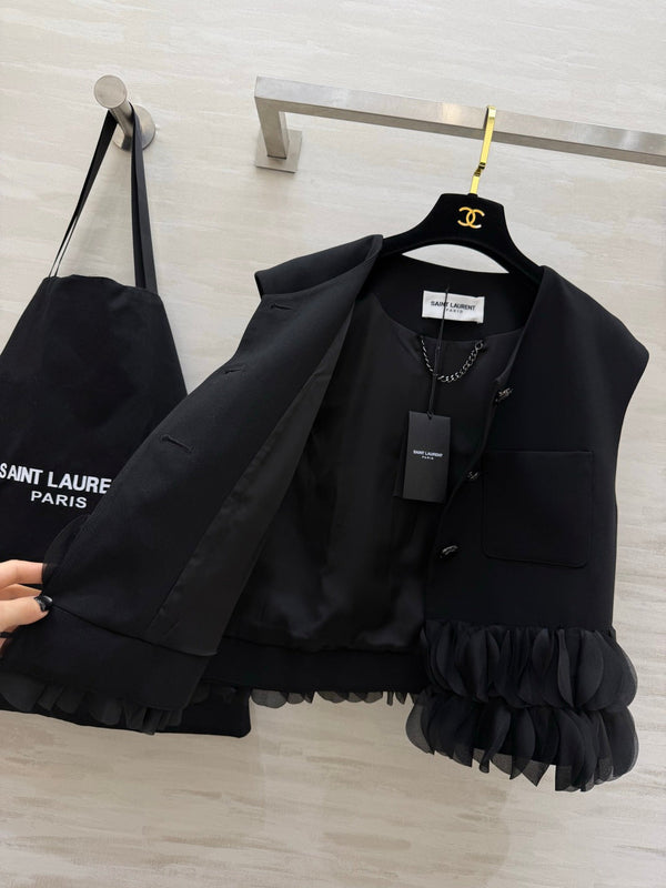 YSL 26 Gilet Pétale Noir en Coton 377430