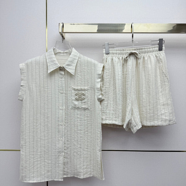 Chanel 26SS Sleeveless Shirt + Shorts Set in Polyester 375649