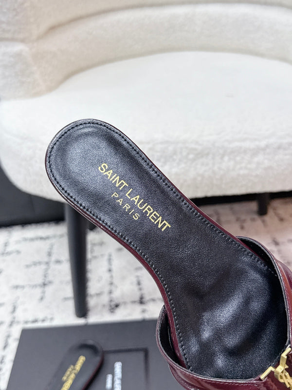 YSL Babylone Slides Burgundy in Cowhide 743657
