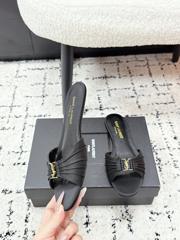 YSL Babylone Slides Black in Silk 743656