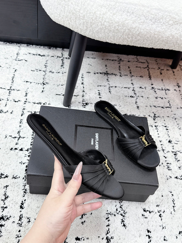 YSL Babylone Slides Black in Silk 743656
