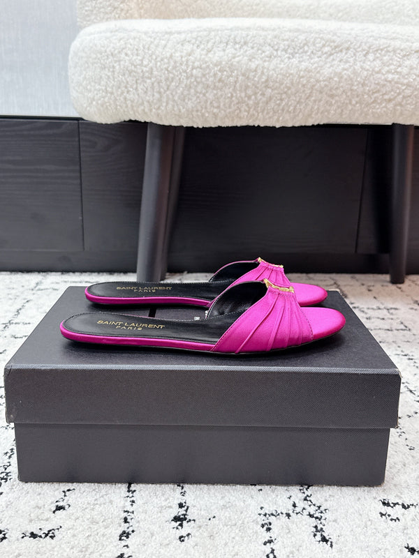 YSL Babylone Slides Pink in Silk 743655