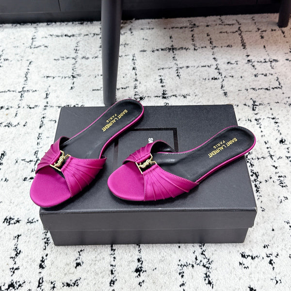 YSL Babylone Slides Pink in Silk 743655