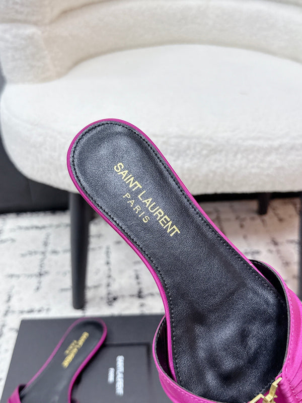 YSL Babylone Slides Pink in Silk 743655
