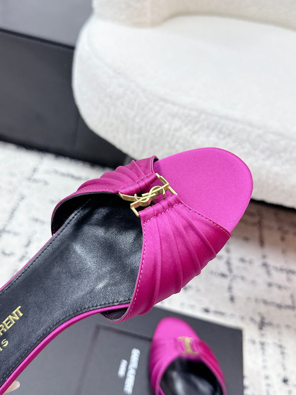 YSL Babylone Slides Pink in Silk 743655