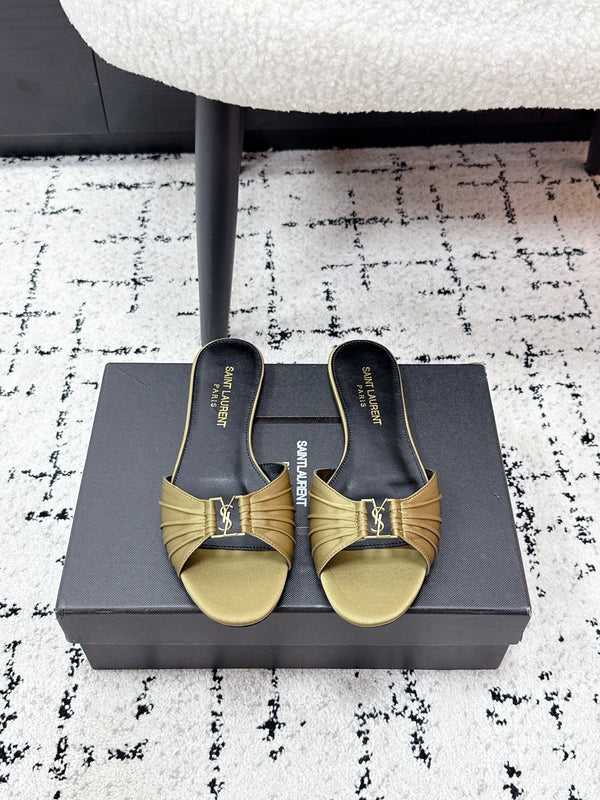 YSL Babylone Slides Gold Champagne in Silk 743654