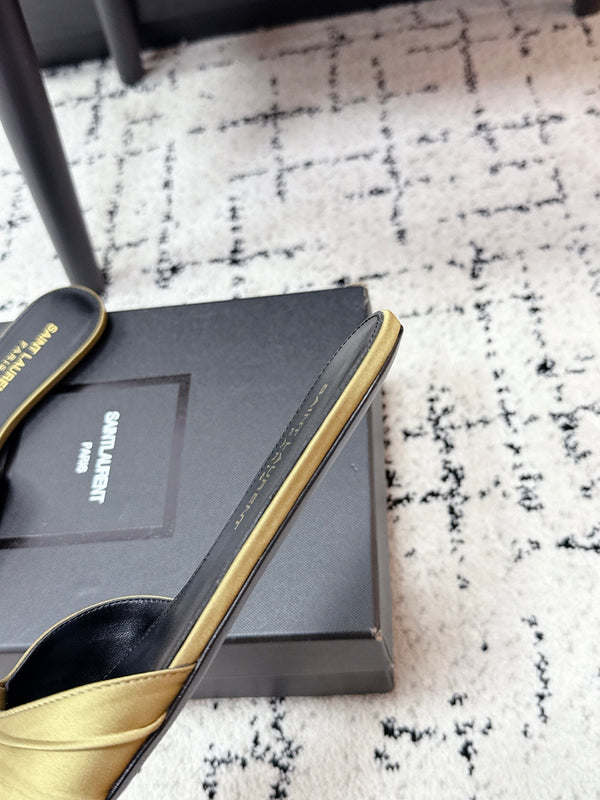 YSL Babylone Slides Gold Champagne in Silk 743654