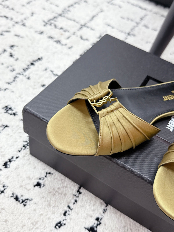 YSL Babylone Slides Gold Champagne in Silk 743654