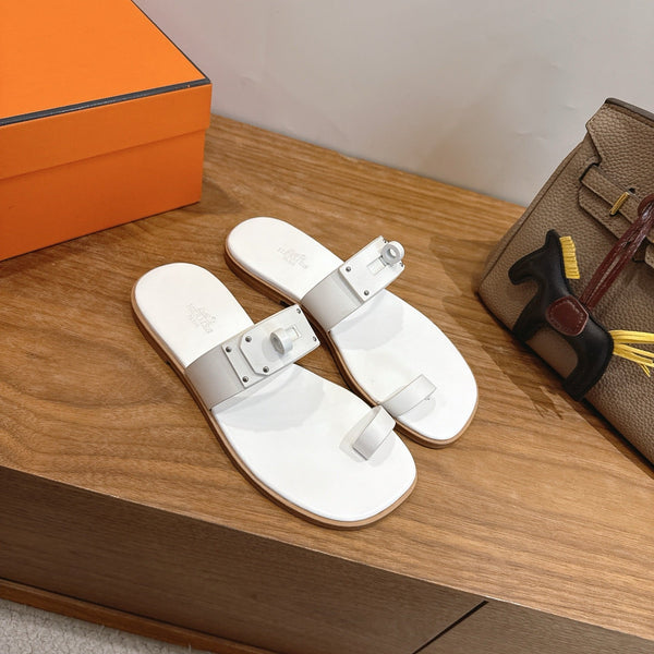 Hermes July Sandal White in Cowhide 744061