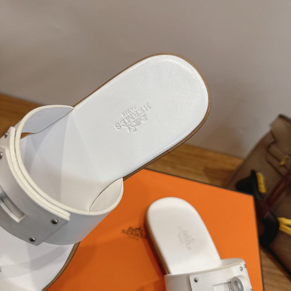 Hermes July Sandal White in Cowhide 744061