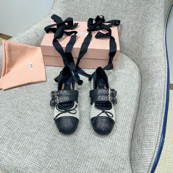 Miu 26 Ballet Flat Black in Brushed Fabric 747429