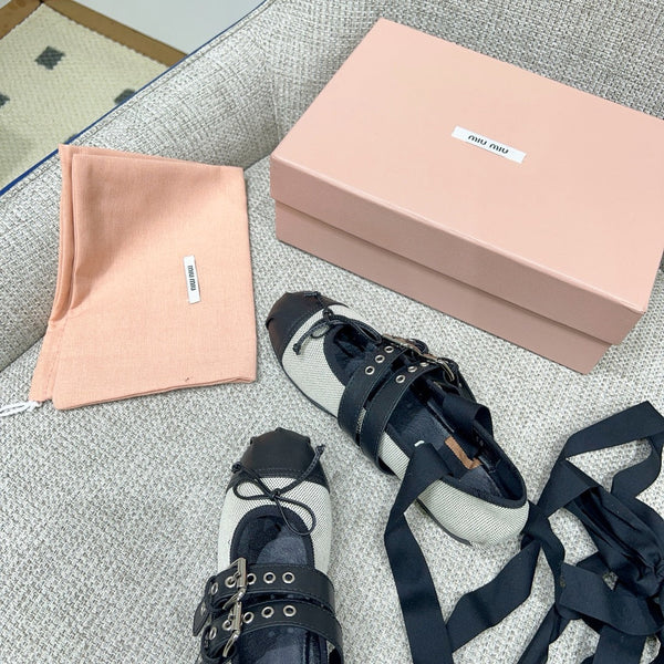 Miu 26 Ballet Flat Black in Brushed Fabric 747429