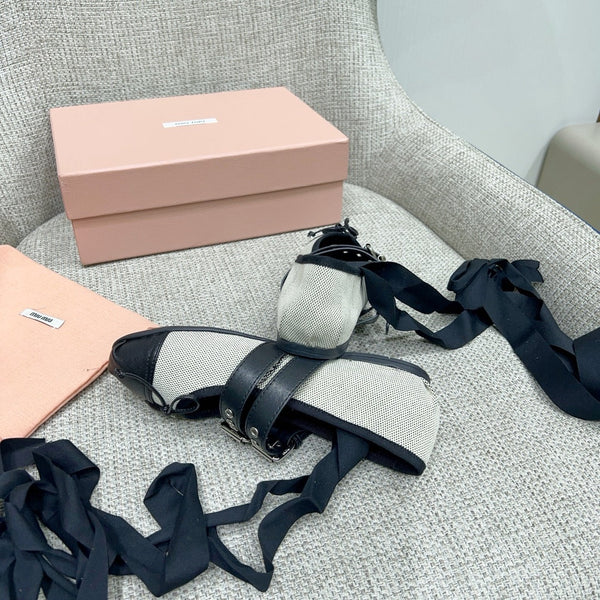 Miu 26 Ballet Flat Black in Brushed Fabric 747429