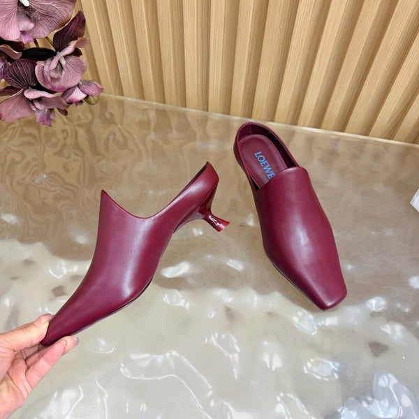 Loew Mule Slip-on Kitten Heel 45 Burgundy in Sheepskin 749403