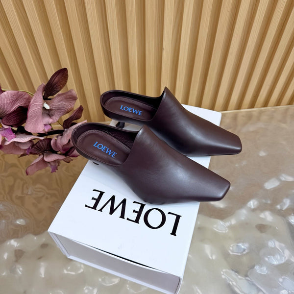 Loew Mule Slip-on Kitten Heel 45 Chocolate in Sheepskin 749402