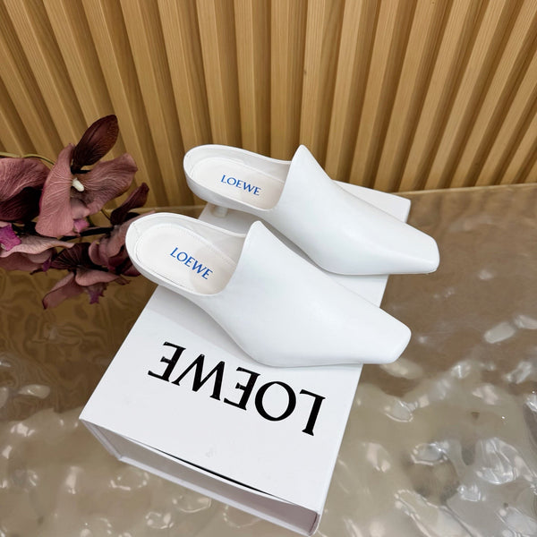 Mules à talon chaton Loew 45 Blanc en cuir de mouton 749400