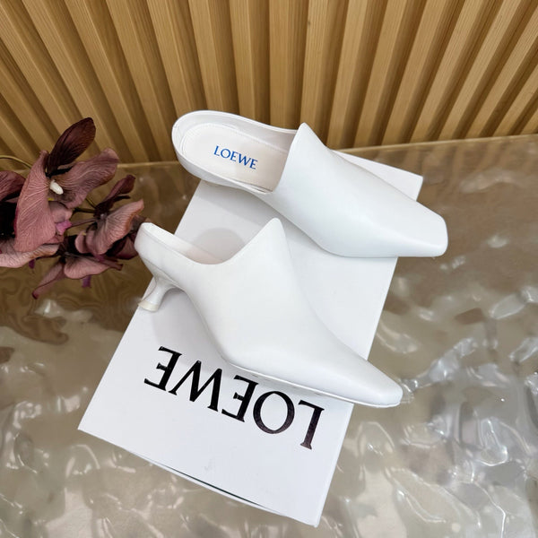 Mules à talon chaton Loew 45 Blanc en cuir de mouton 749400
