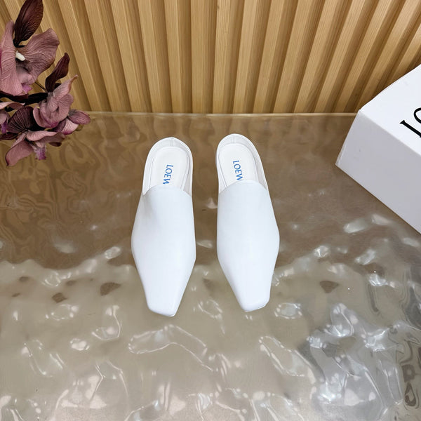 Mules à talon chaton Loew 45 Blanc en cuir de mouton 749400