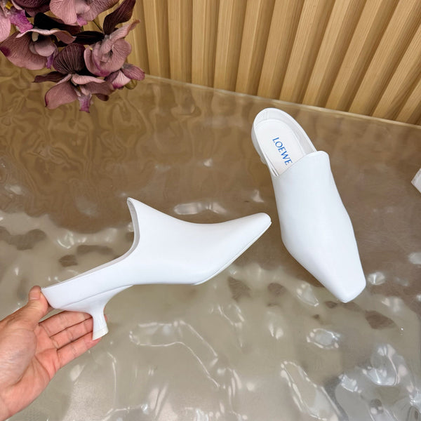 Mules à talon chaton Loew 45 Blanc en cuir de mouton 749400