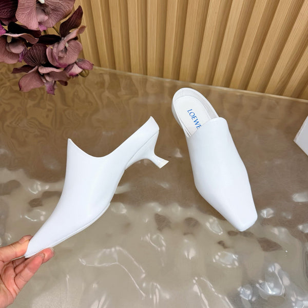 Mules à talon chaton Loew 45 Blanc en cuir de mouton 749400