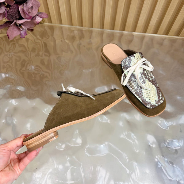 Loew Closed-Toe Slippers Olive Green in Fabric 749370