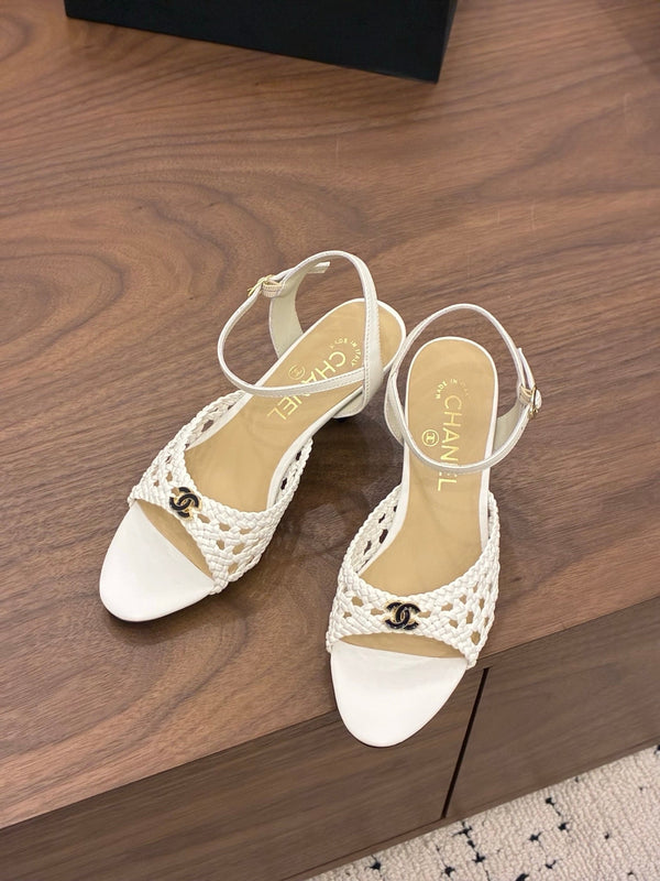 CC Ankle-strap Heeled 60 White in Woven 747970