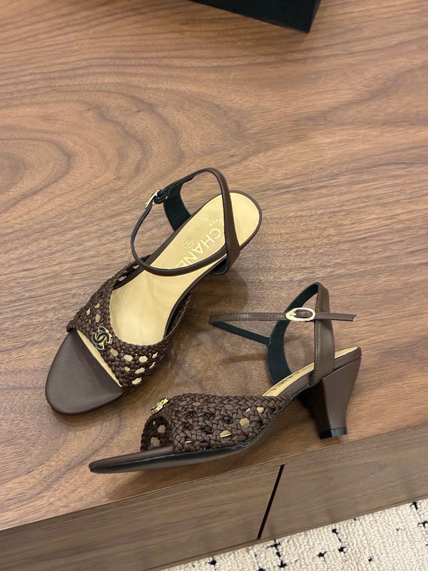 CC Ankle-strap Heeled 60 Dark Brown in Woven 747969
