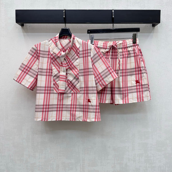 BBR Checkered Shirt and Shorts Set Pink in Polyester 378858